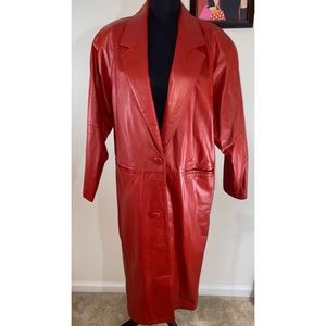 Red Leather Trench Style Coat